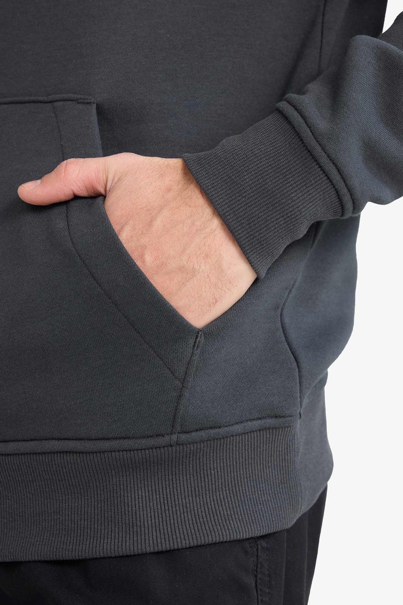 DeFacto Grey Man Regular Fit Long Sleeve Hooded Sweatshirt Casual - Image 4